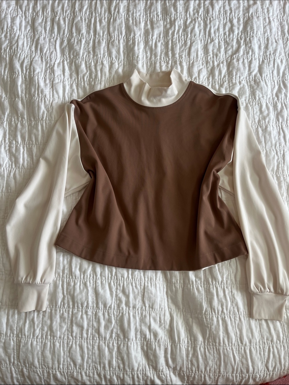Athleta Brown Body Cream Sleeve Mock-Layer Pullover